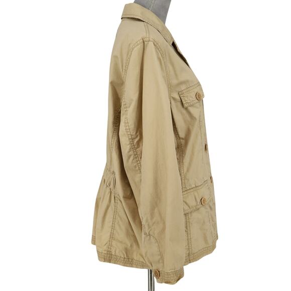 Talbots Jacket Plus Size 14W Beige Safari Cotton Lightweight Pockets Cargo Barn - Picture 13 of 16